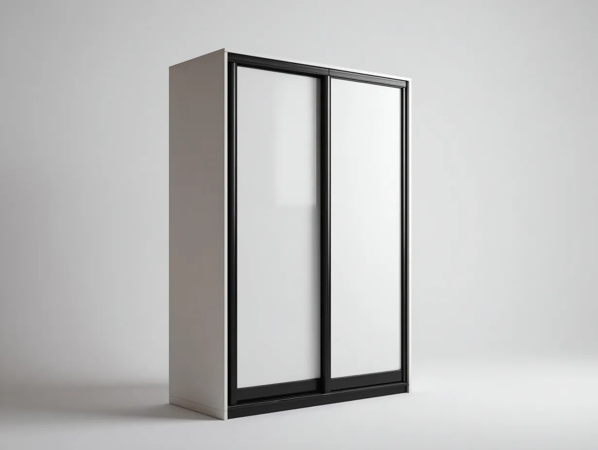 Armoire à portes coulissantes-Bois-Verre-Métal-170x58x200 cm-Blanc-Noir-Style moderne épuré-Dengoio