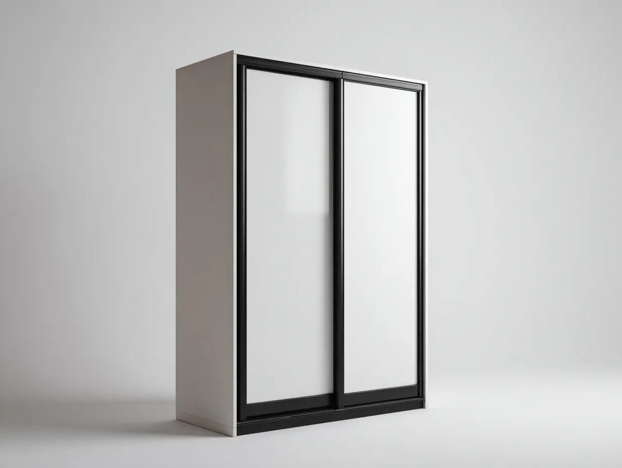 Armoire à portes coulissantes-Bois-Verre-Métal-170x58x200 cm-Blanc-Noir-Style moderne épuré-Dengoio