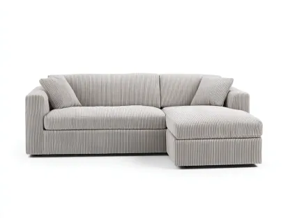 Canapé d'angle - Velours côtelé - 265x170x84 cm - Gris clair - Style contemporain-Dengoio