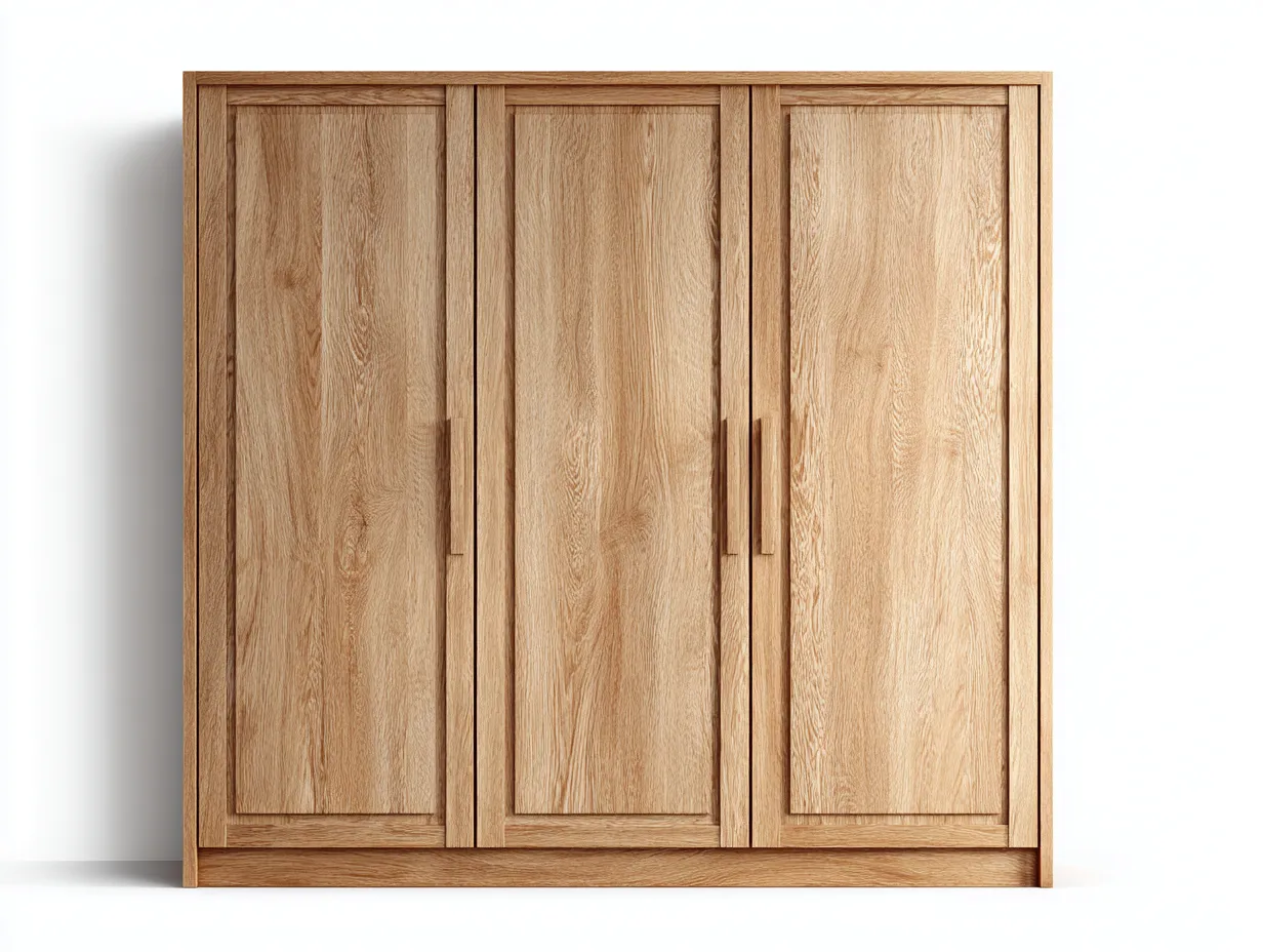 Armoire 3 portes - bois - 135x58x185 cm - chêne naturel - style scandinave-Dengoio