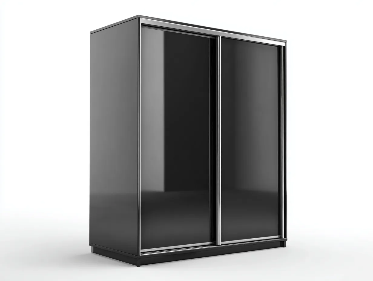 Armoire à portes coulissantes-Bois-Verre-Métal-190x60x215 cm-Noir-Style moderne élégant-Dengoio