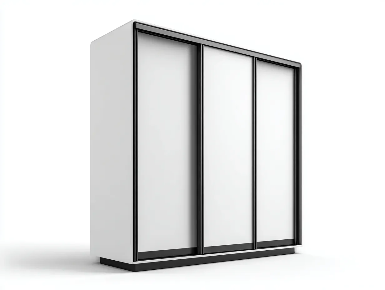 Armoire à portes coulissantes-Bois-Verre-Métal-240x62x210 cm-Blanc-Noir-Style contemporain épuré-Dengoio