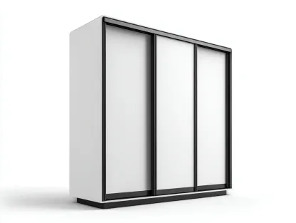 Armoire à portes coulissantes-Bois-Verre-Métal-240x62x210 cm-Blanc-Noir-Style contemporain épuré-Dengoio