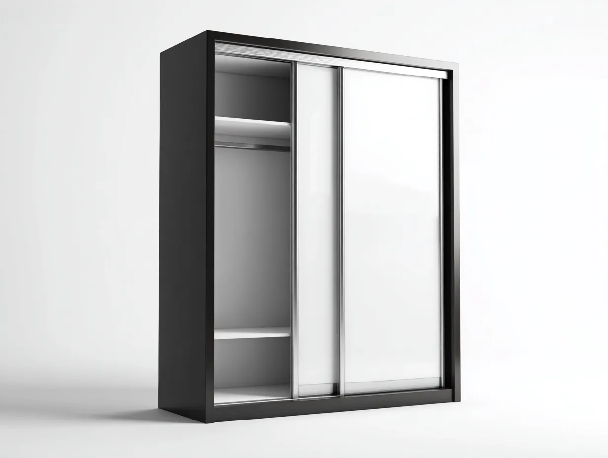 Armoire à portes coulissantes-Bois-Verre-180x58x205 cm-Noir-Blanc-Style moderne minimaliste-Dengoio