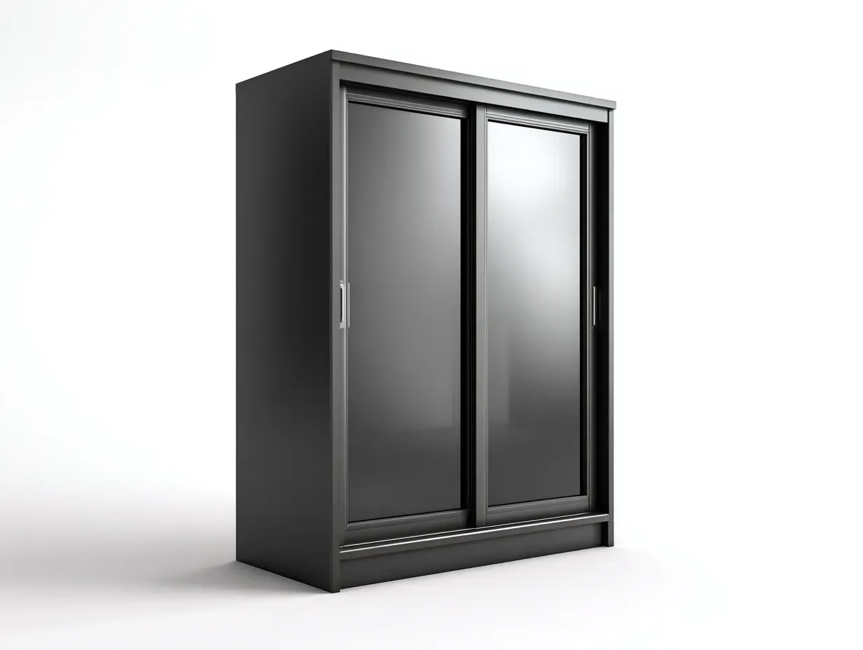 Armoire à portes coulissantes-Bois-Verre-Métal-200x60x210 cm-Noir-Style moderne raffiné-Dengoio