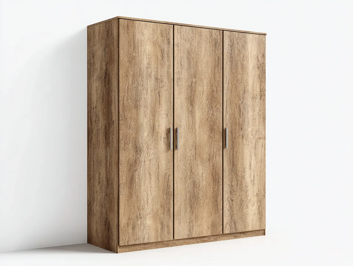 Armoire 3 portes - bois - 138x57x188 cm - chêne naturel - style contemporain-Dengoio
