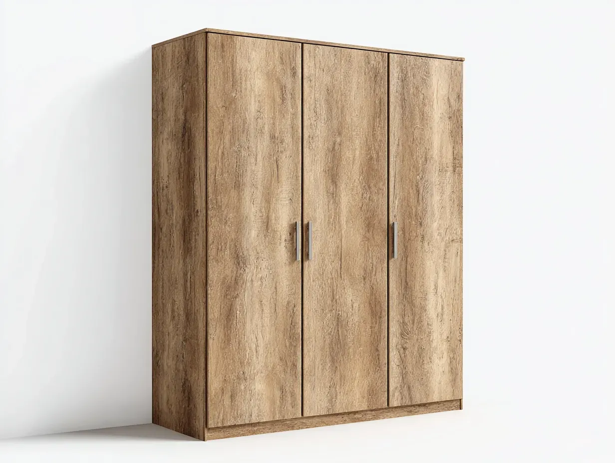 Armoire 3 portes - bois - 138x57x188 cm - chêne naturel - style contemporain-Dengoio