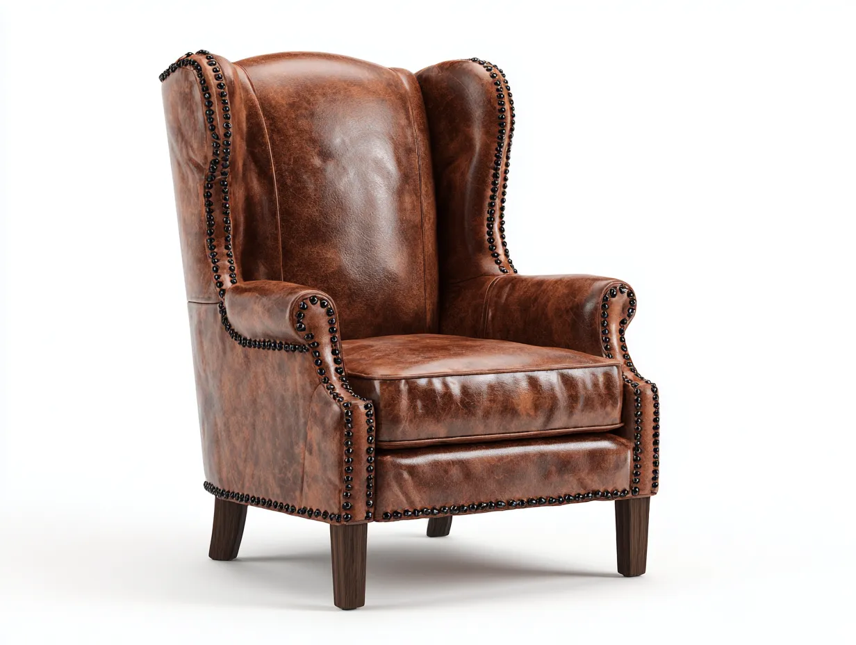 Fauteuil en cuir-cuir véritable-98x92x120 cm-marron-style classique clouté-Homimyly