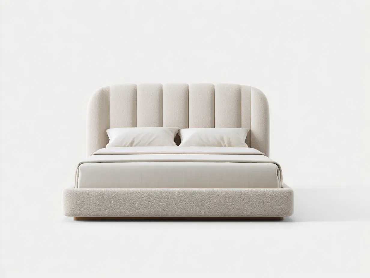 Lit double - Tissu - 215x165x105 cm - Beige - Style minimaliste-Homimyly