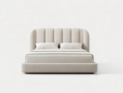 Lit double - Tissu - 215x165x105 cm - Beige - Style minimaliste-Homimyly