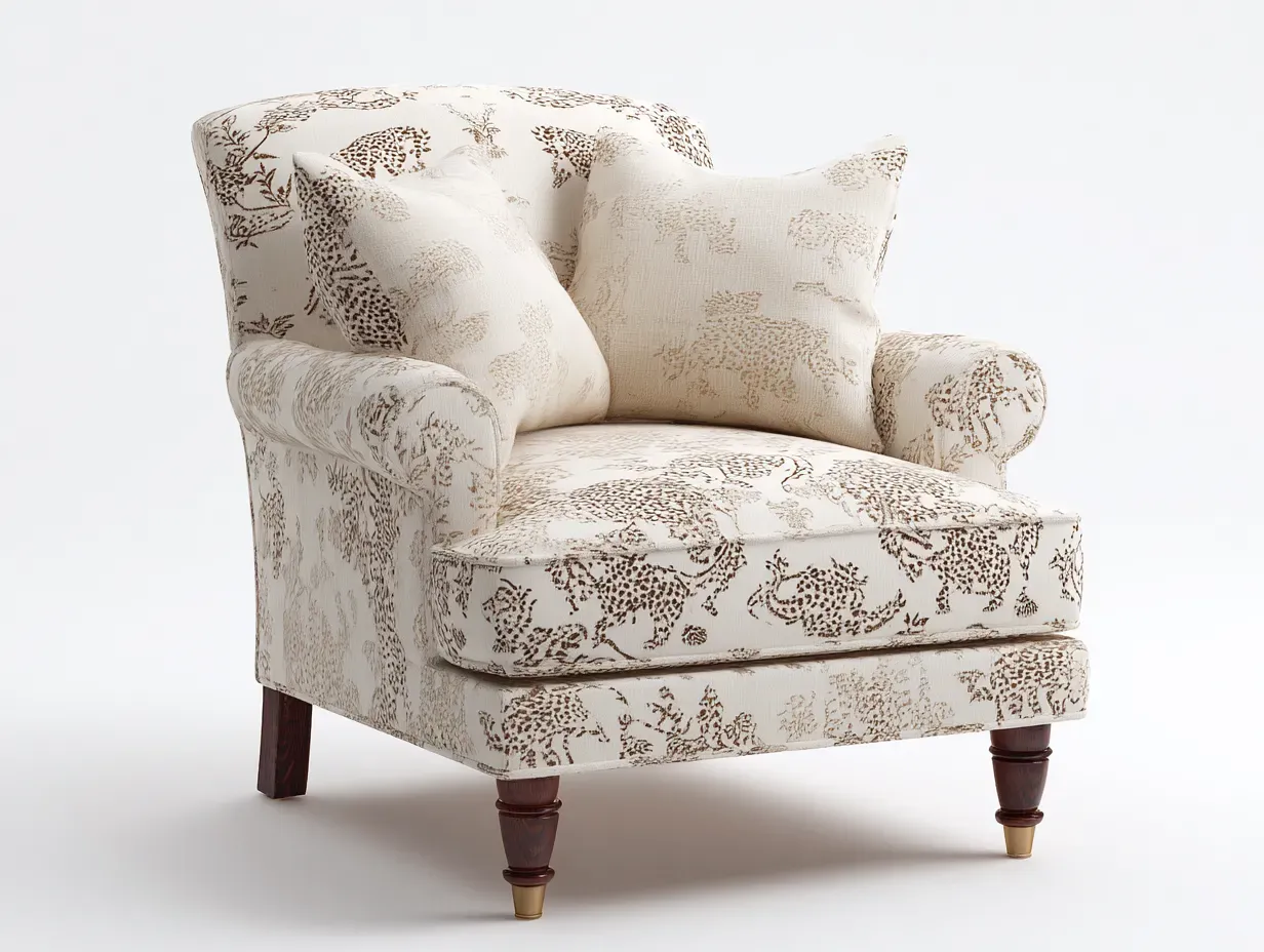 Fauteuil en tissu - tissu-bois - 83x79x88 cm - Beige-Marron - Style classique-Homimyly