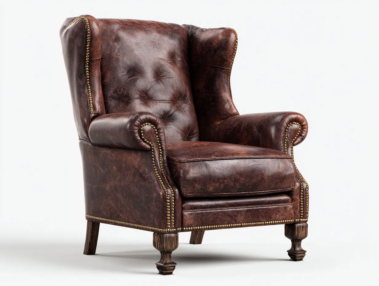 Fauteuil en cuir-cuir véritable-104x98x126 cm-marron-style classique vintage-Homimyly