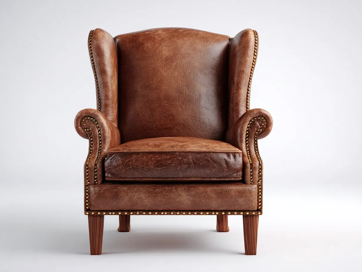 Fauteuil en cuir-cuir véritable-100x94x122 cm-marron-style classique clouté-Homimyly