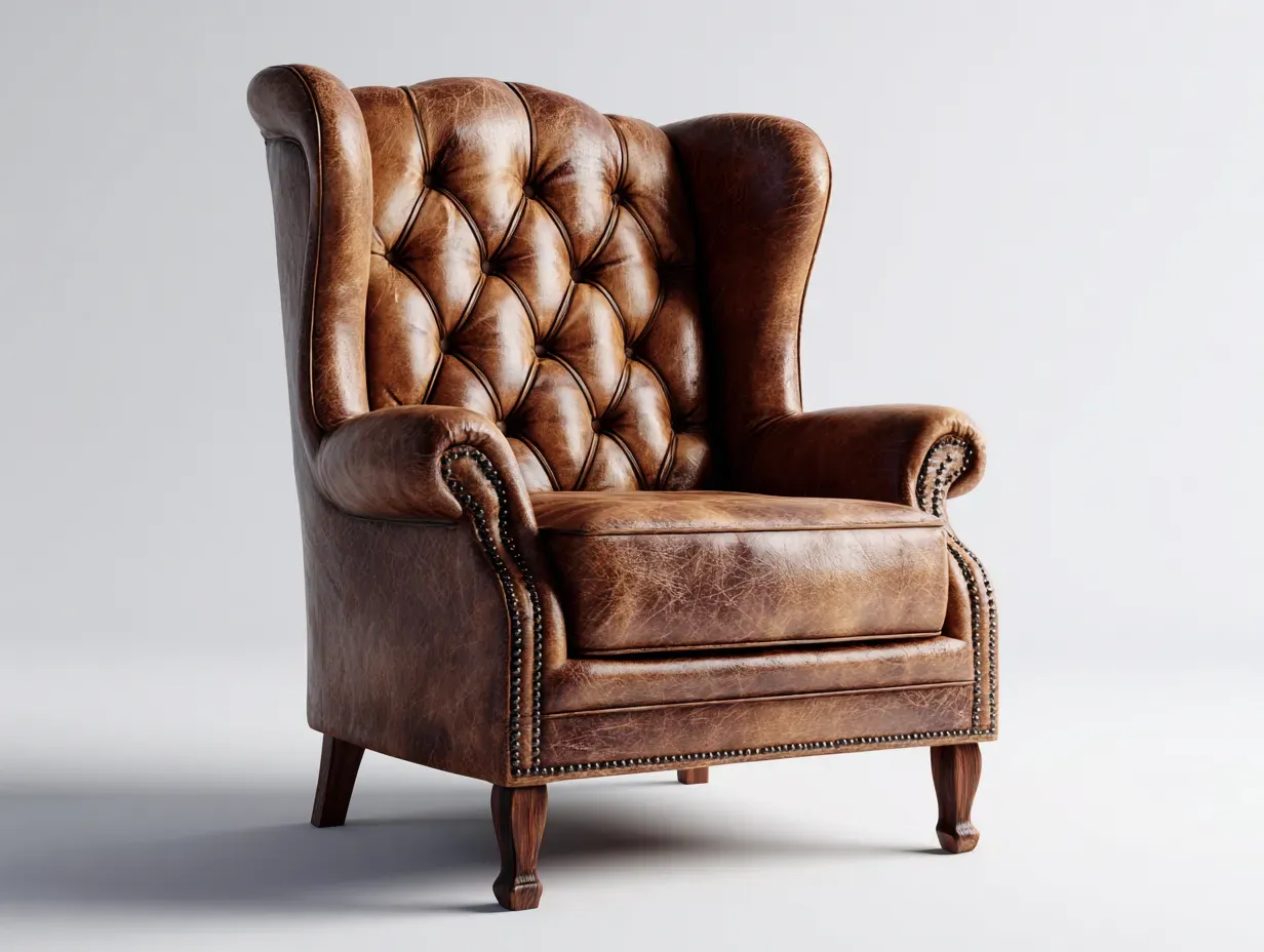 Fauteuil en cuir-cuir véritable-88x82x108 cm-marron-style classique capitonné-Homimyly