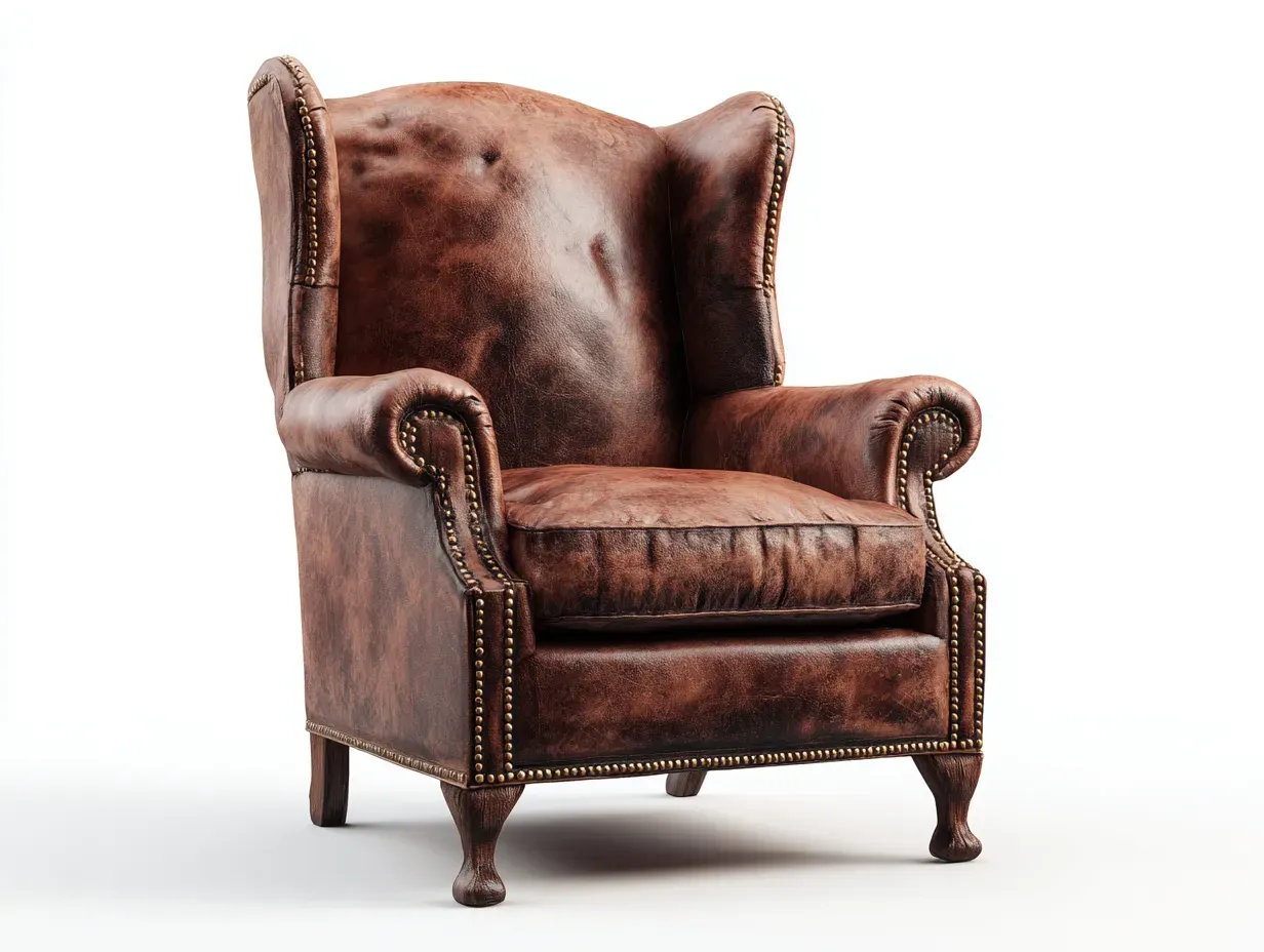 Fauteuil en cuir-cuir véritable-102x96x124 cm-marron-style classique vintage-Homimyly