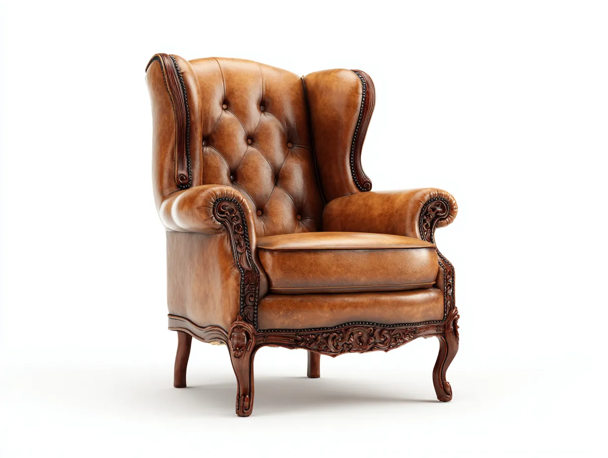 Fauteuil en cuir-cuir véritable-90x84x110 cm-marron-style classique sculpté-Homimyly