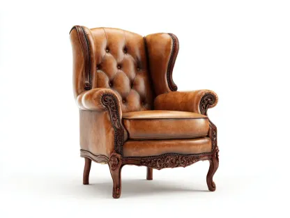 Fauteuil en cuir-cuir véritable-90x84x110 cm-marron-style classique sculpté-Homimyly