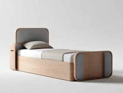 Lit simple - Bois-Tissu - 198x92x88 cm - Gris-Bois naturel - Style contemporain-Homimyly