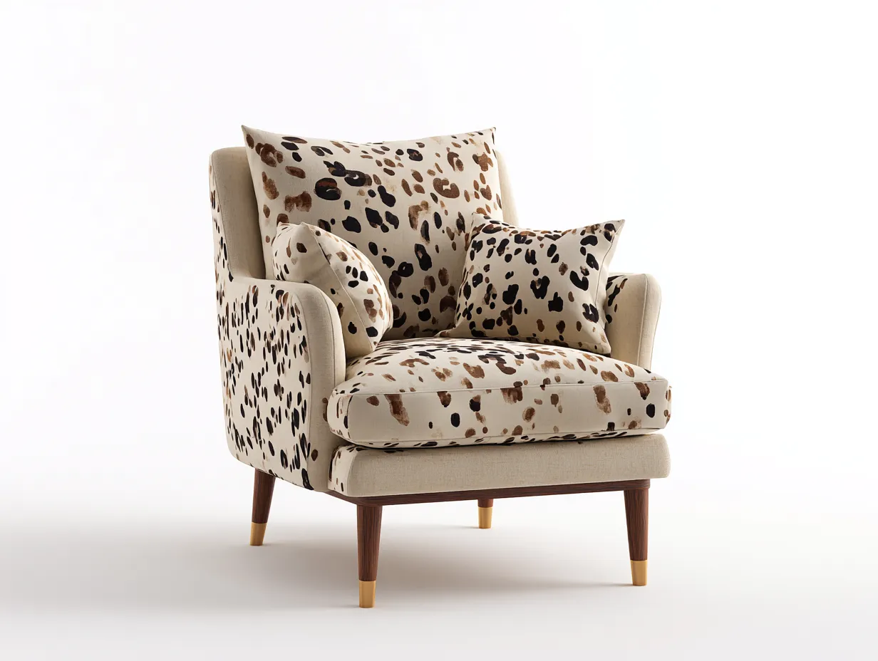 Fauteuil en tissu - tissu-bois - 84x80x87 cm - Beige-Marron - Style vintage-Homimyly