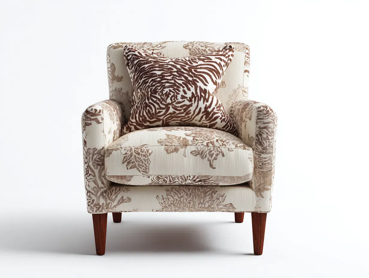 Fauteuil en tissu - tissu-bois - 81x77x86 cm - Beige-Marron - Style classique-Homimyly