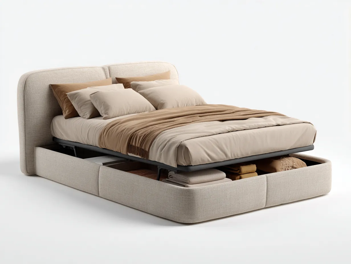 Lit double - Tissu - 200x160x95 cm - Beige - Style moderne-Homimyly