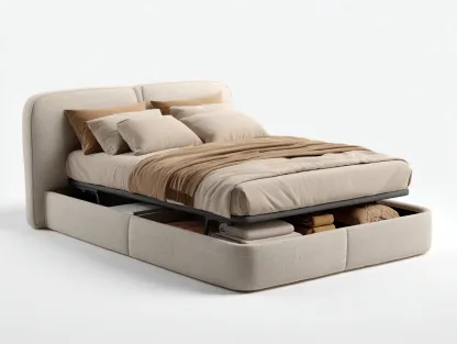 Lit double - Tissu - 200x160x95 cm - Beige - Style moderne-Homimyly