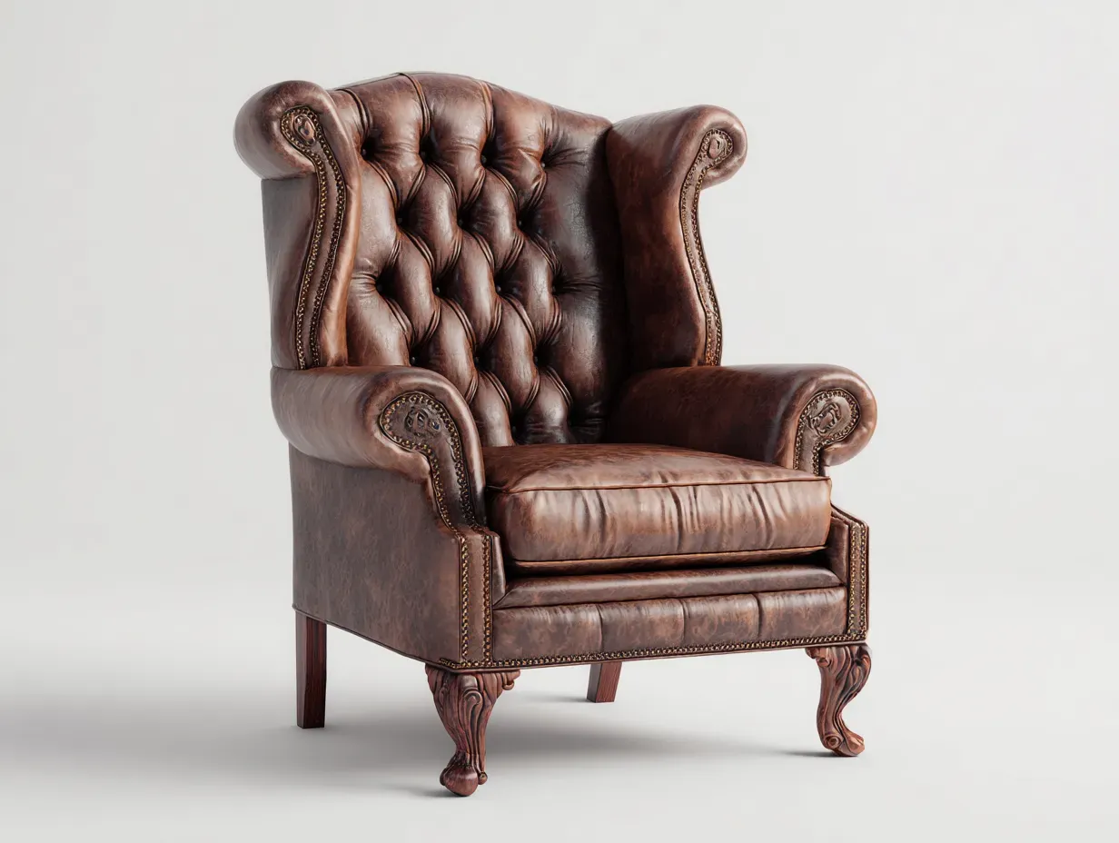 Fauteuil en cuir-cuir véritable-85x80x105 cm-marron-style classique capitonné-Homimyly