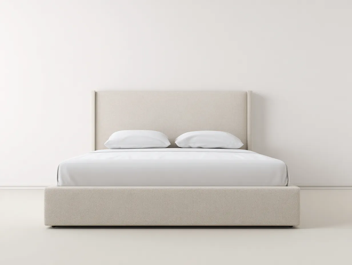 Lit double - Tissu - 212x160x98 cm - Beige - Style contemporain-Homimyly