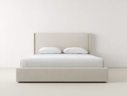 Lit double - Tissu - 212x160x98 cm - Beige - Style contemporain-Homimyly