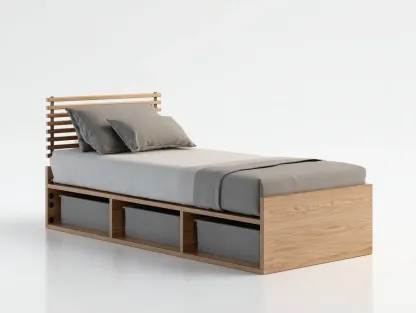 Lit simple - Bois-Tissu - 202x96x85 cm - Gris-Bois naturel - Style contemporain-Homimyly