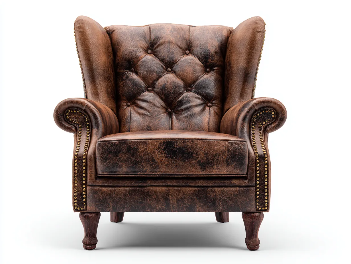 Fauteuil en cuir-cuir véritable-94x88x115 cm-marron-style classique capitonné-Homimyly