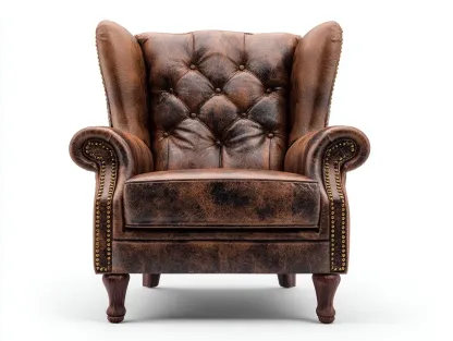 Fauteuil en cuir-cuir véritable-94x88x115 cm-marron-style classique capitonné-Homimyly