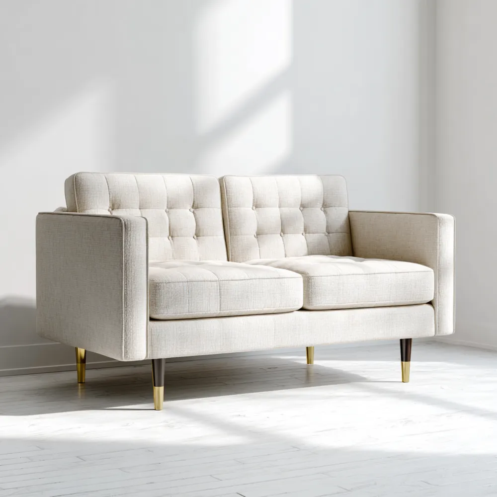 Divano due posti in tessuto 150x85x80 cm - Crema - Design Moderno