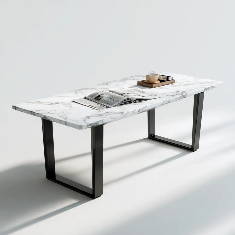 Table à manger en marbre 200x90x75 cm – Blanc/Noir – Design contemporain
