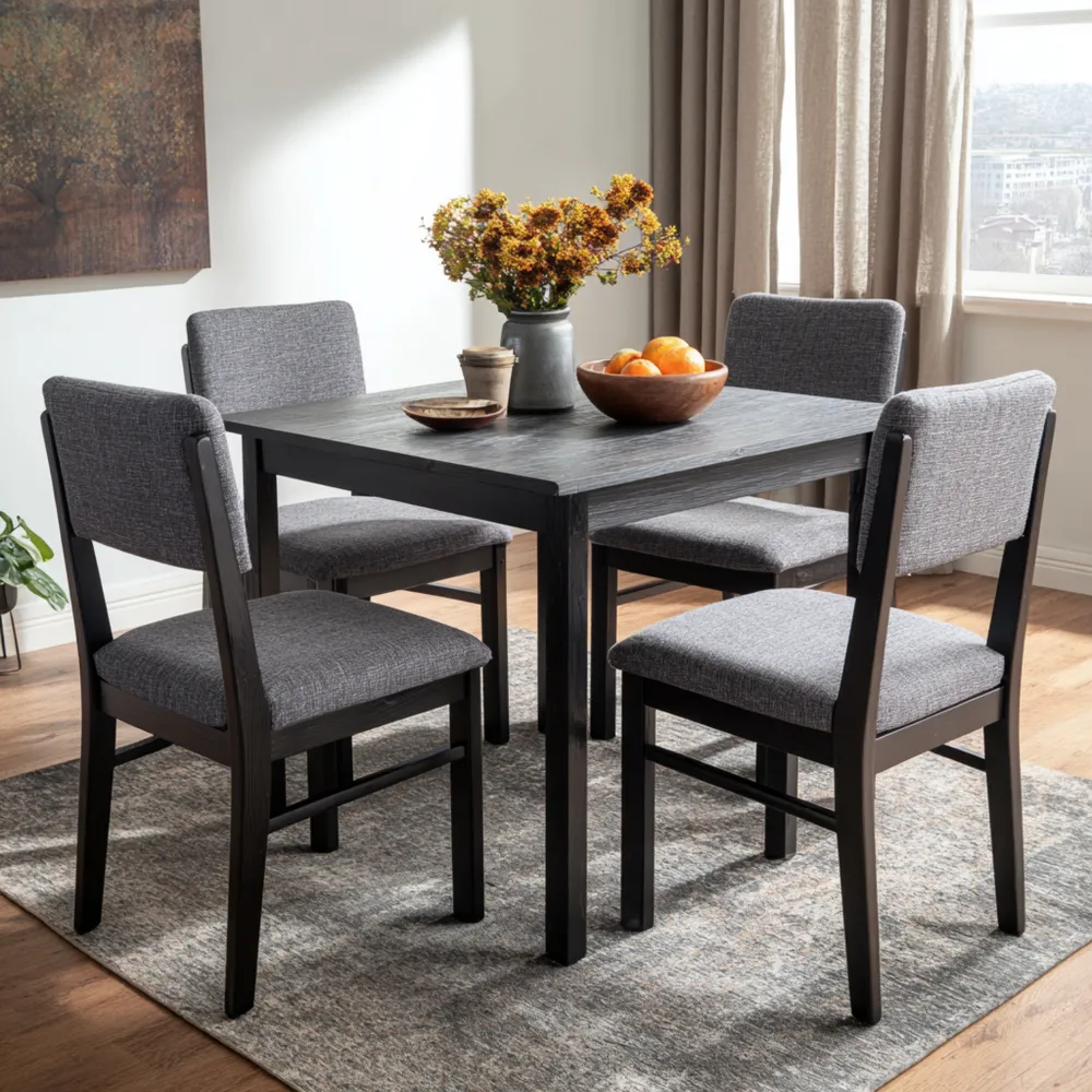 Ensemble de salle à manger 90x90x75 cm en bois et tissu - Gris Foncé - Style Contemporain