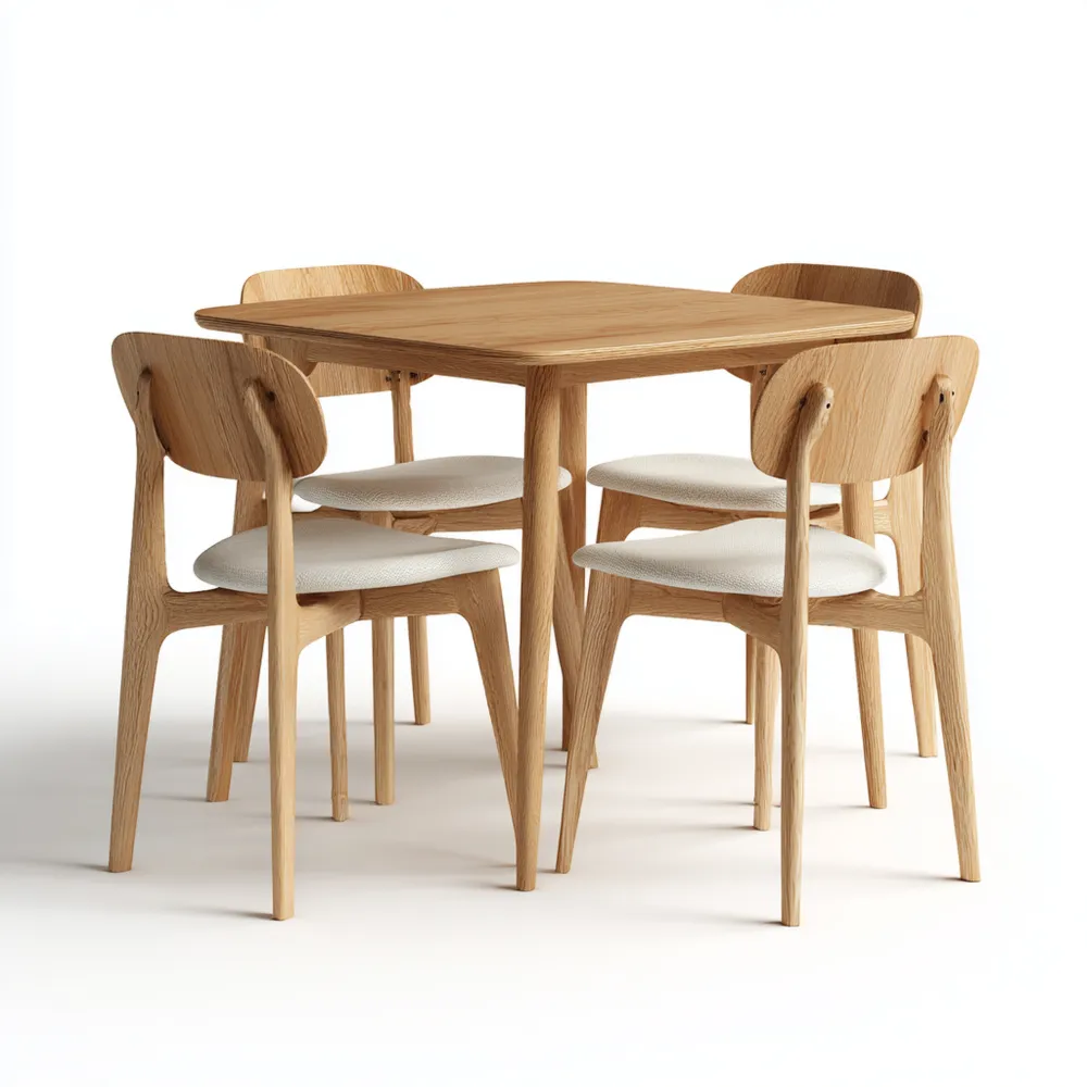 Ensemble table et chaises en bois 90x90x85 cm – Chêne clair – Design scandinave
