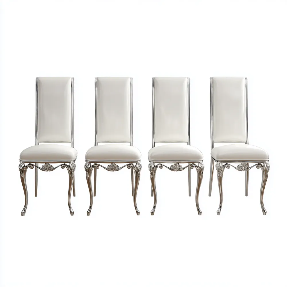 Chaise de salle à manger 45x50x110 cm Ensemble de 4 cuir synthétique Blanc design classique