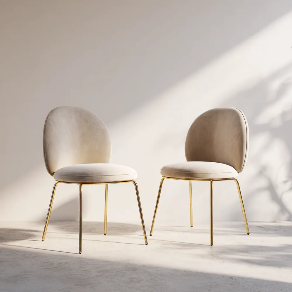 Chaise de salle à manger Velours Beige 50x60x85 cm - Pieds en métal doré - Design contemporain