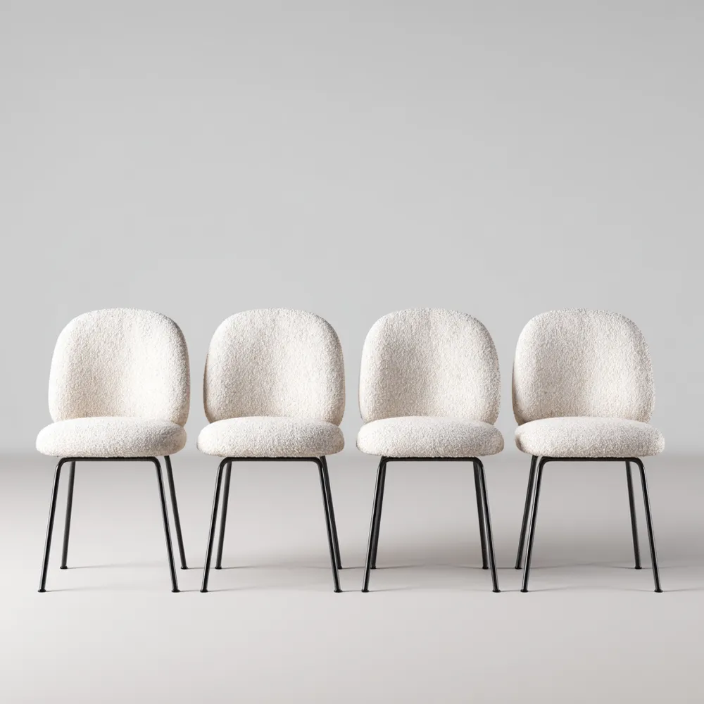 Chaise de salle à manger 85x48x54 cm - Tissu bouclé - Blanc cassé - Design moderne