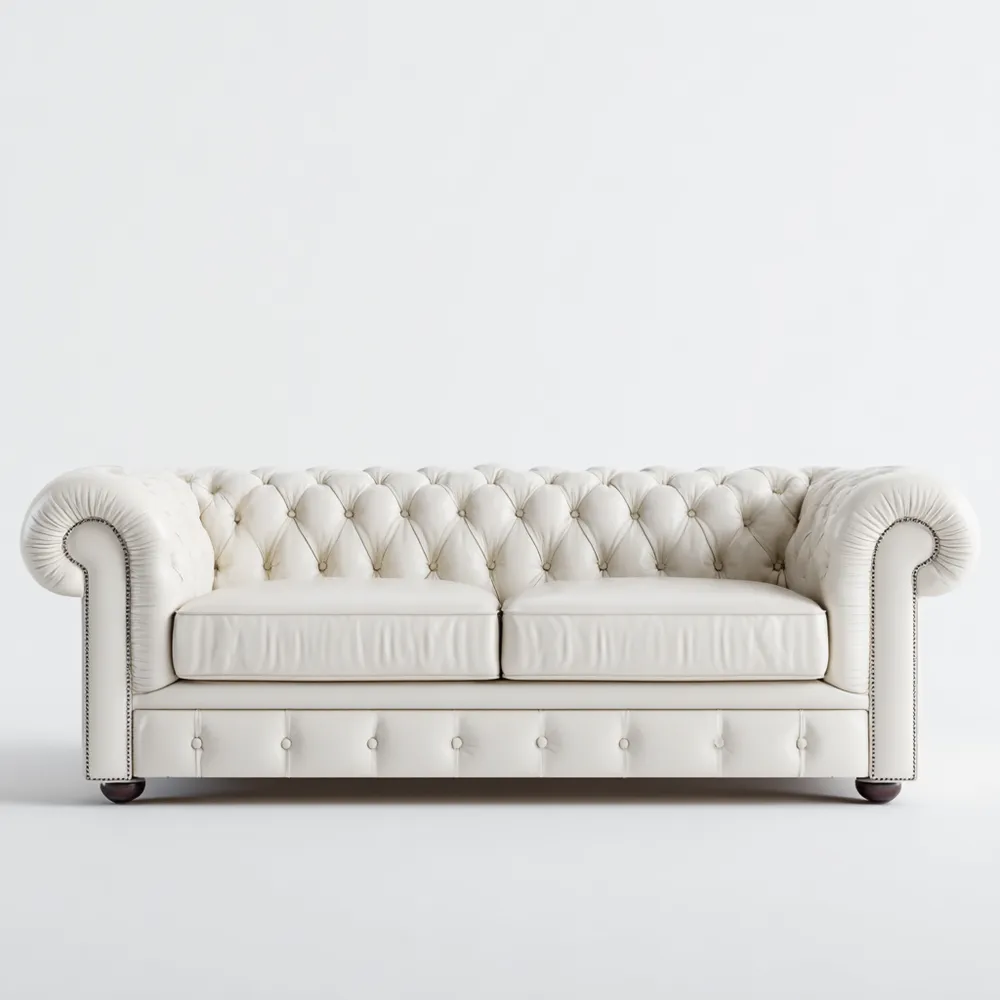 Divano due posti pelle 200x90x80 cm - Bianco - Design classico