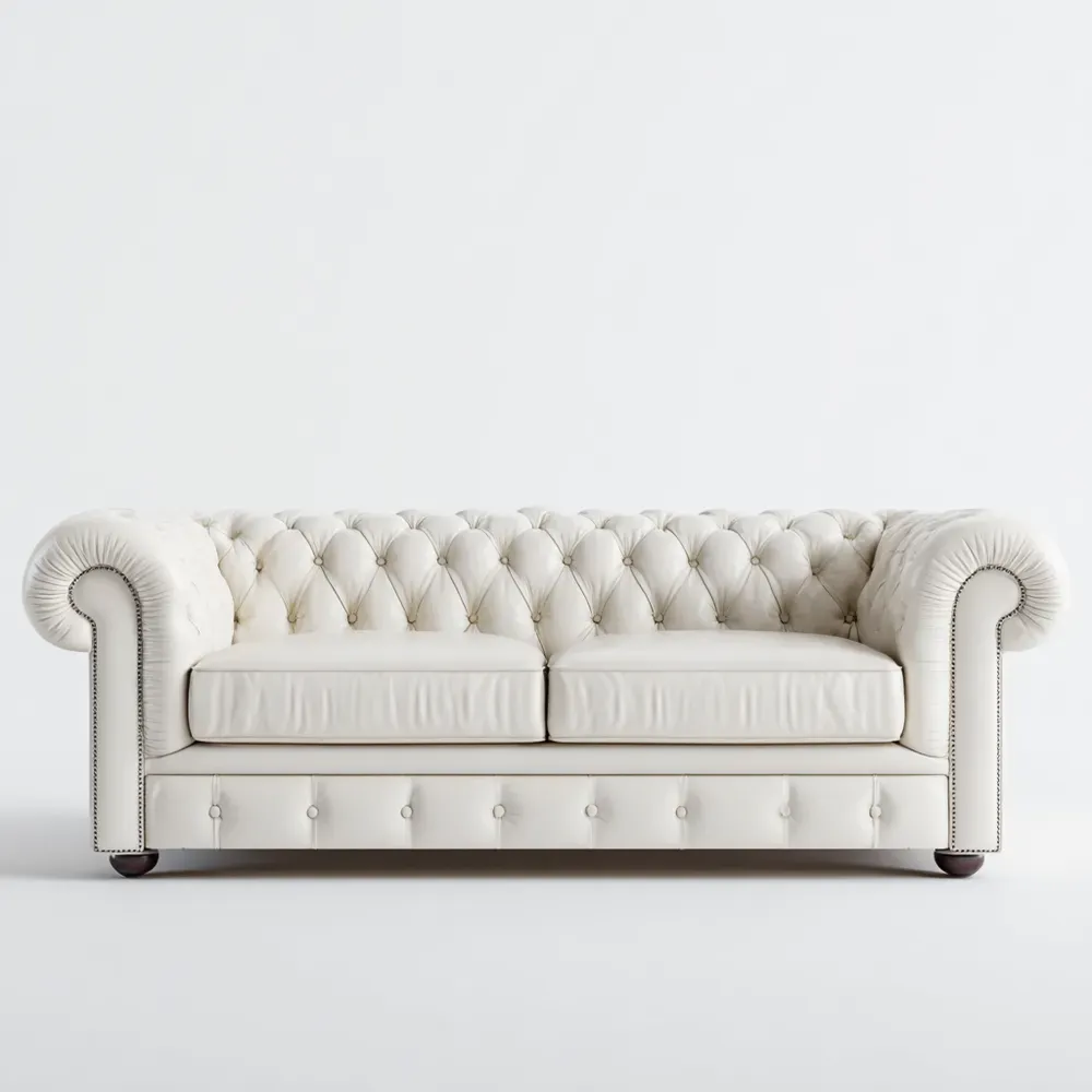 Divano due posti pelle 200x90x80 cm - Bianco - Design classico