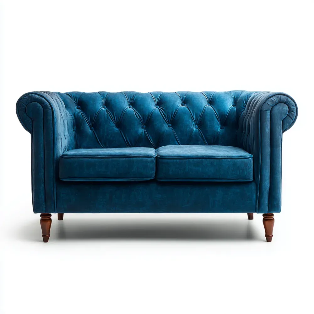 Divano due posti in velluto 150x90x75 cm - Blu - Design classico