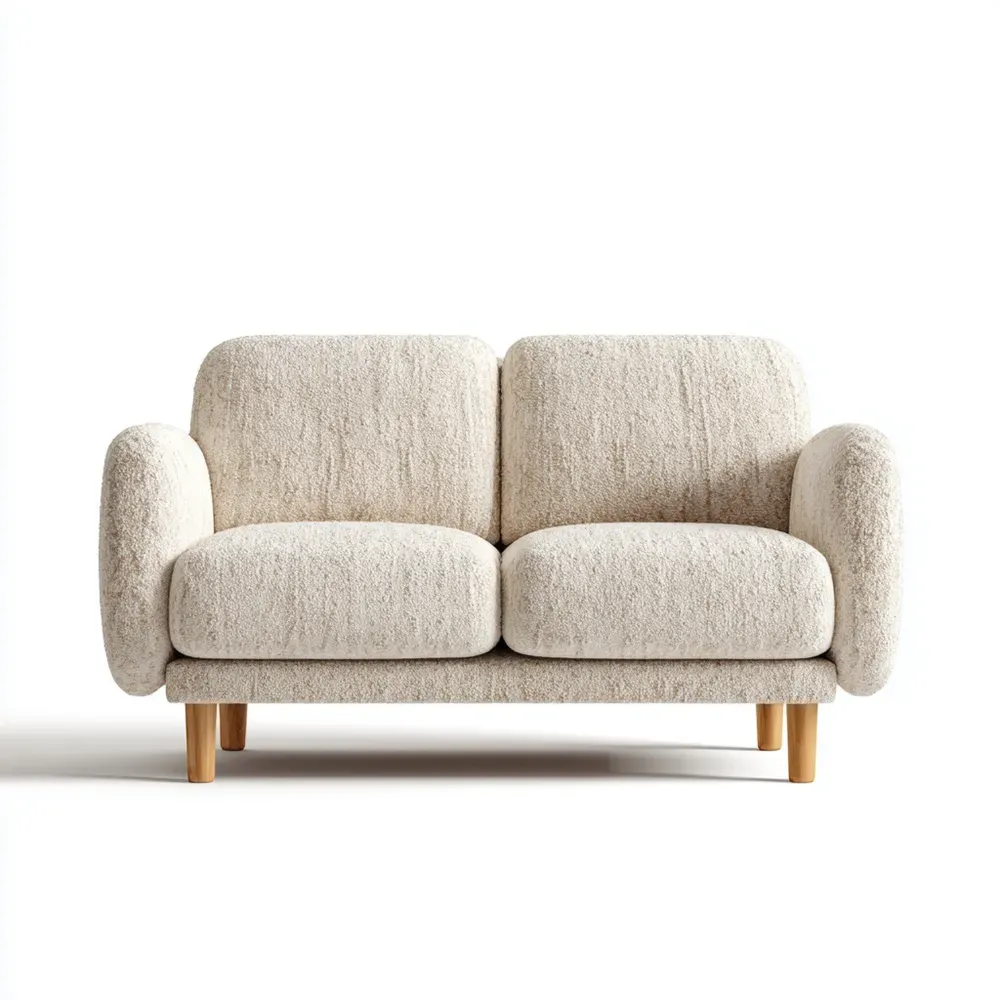 Divano due posti tessuto Bouclé 150x85x90 cm - Beige - Design contemporaneo