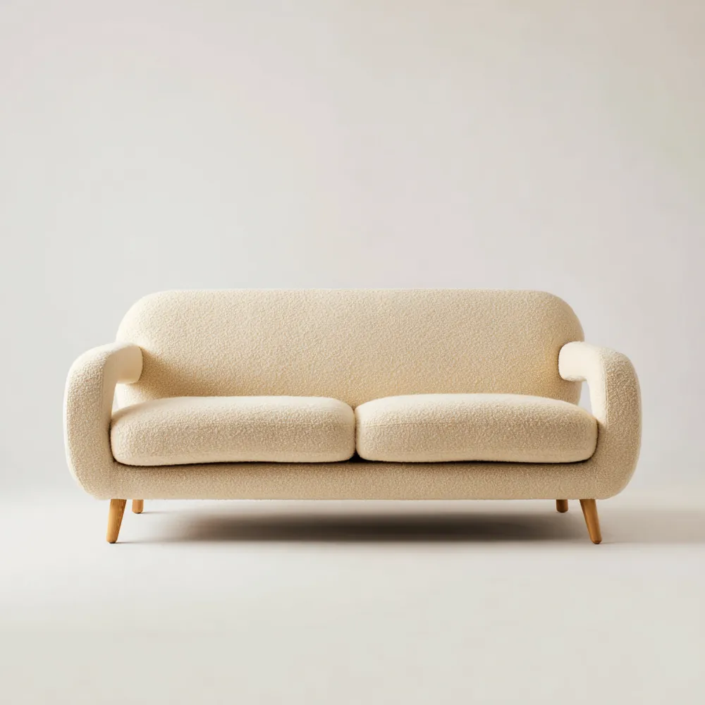 Divano due posti 150x85x75 cm - Tessuto Bouclé - Crema - Design Contemporaneo