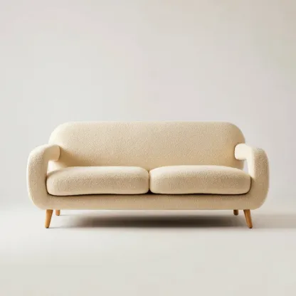 Divano due posti 150x85x75 cm - Tessuto Bouclé - Crema - Design Contemporaneo