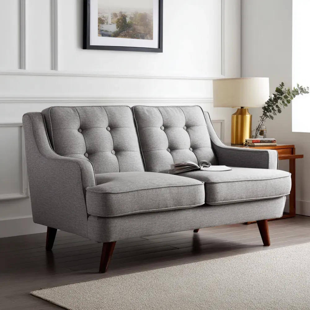 Divano due posti tessuto imbottito 150x85x90 cm - Grigio chiaro - Design moderno