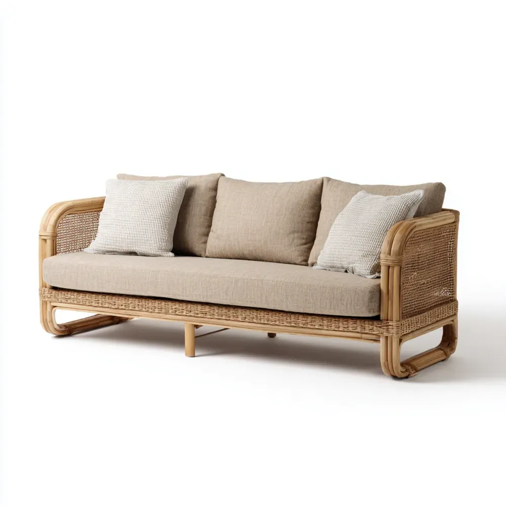 Divano a tre posti in rattan 210x85x75 cm – Beige – Design naturale