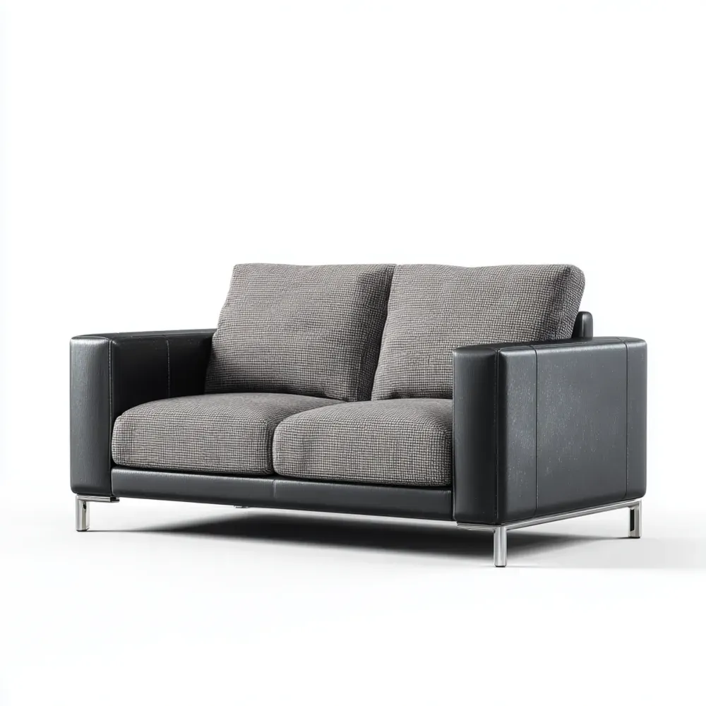 Divano due posti Pelle e Tessuto 150x80x85 cm - Grigio/Nero - Design Moderno