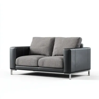 Divano due posti Pelle e Tessuto 150x80x85 cm - Grigio/Nero - Design Moderno