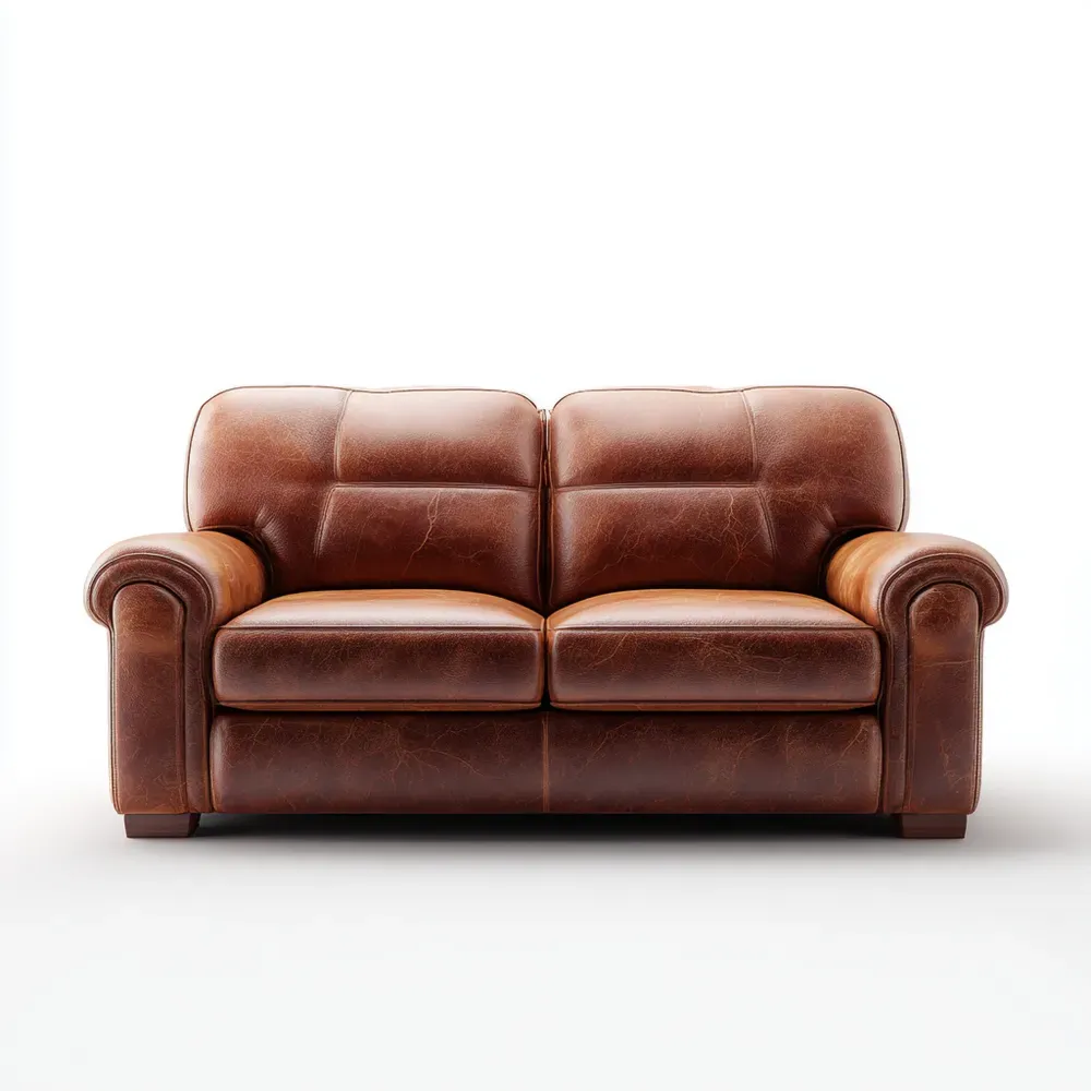 Divano due posti in pelle 145x85x90 cm - Marrone - Classico